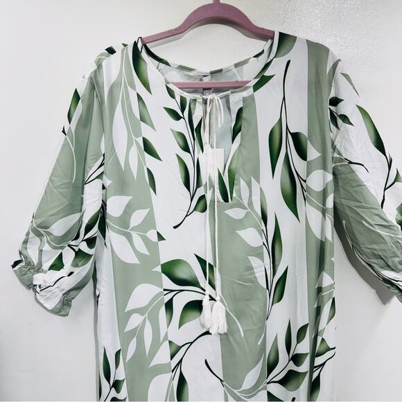 Noracora  Maxi Long Dress V-Neck Green Leaves Print Flowy Modest Size XXL New - Picture 2 of 13